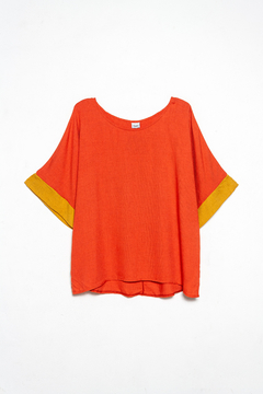 Blusa Zulia, Blusa escote bote con recorte en manga bicolor, Syes Talles grandes - tienda online
