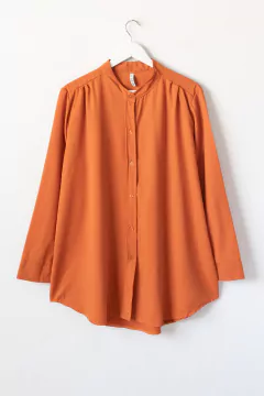 Camisa ELO, Camisa manga larga con cuello mao y frunces en hombro - tienda online