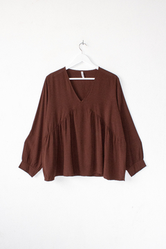Blusa EHUD, Blusa evasé con escote en V y frunce en busto - comprar online