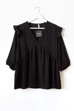 Blusa NOELIA, Blusa escote v amplia con manga 3/4 y volados en hombros en internet