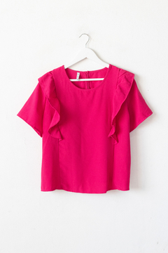 Blusa ANAIS, Blusa con recorte y volados en hombros - tienda online