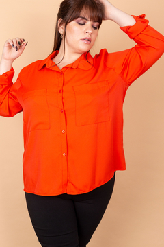 B929 Syes, Camisa cuello redondo con doble bolsillo maxi, Talles grandes