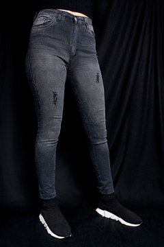J005 Syes, Jean negro gris stone con roturas, Talles grandes - comprar online