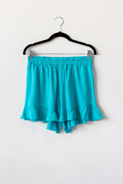 Short AISHA, Short de lino estampado con cintura elástica y volados en diagonal en internet
