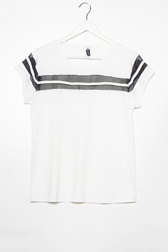 R1083/2 Syes, Remera con lineas microtull, Talles grandes - tienda online