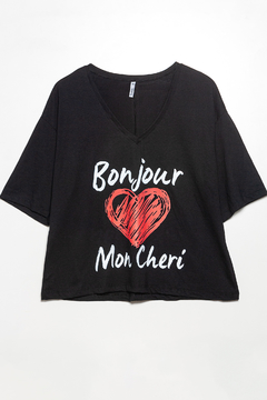 R1101/2/D Syes, Remera escote en v marga corta BONJOUR MON CHERI, Talles grandes