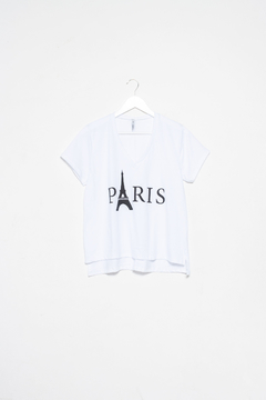 Remera Canis, Remera escote en V manga corta estampaparis torre eiffel en internet