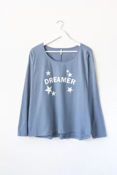 Remera JUDY, Remera recta, manga larga con cuello redondo. ESTAMPA DREAMER