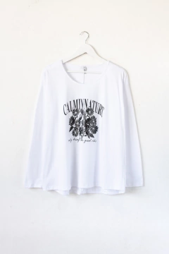 Remera MARIANNE, Remera recta, manga larga con cuello redondo. ESTAMPA CALM NATURE