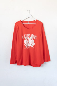 Remera MARIANNE, Remera recta, manga larga con cuello redondo. ESTAMPA CALM NATURE - tienda online