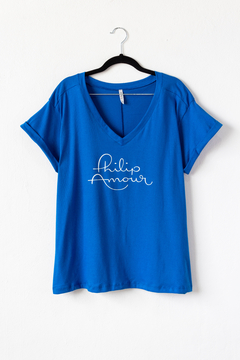 Remera PHILIP AMOUR, Remera de algodón lisa escote en v y manga corta dobladillada, ESTAMPA PHILIP AMOUR - comprar online