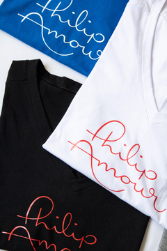 Remera PHILIP AMOUR, Remera de algodón lisa escote en v y manga corta dobladillada, ESTAMPA PHILIP AMOUR - tienda online