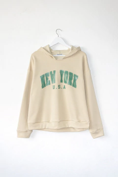 Buzo EMMA, Buzo recto canguro con capucha con estampa " New York "