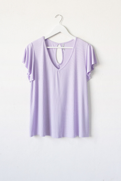 Remera ANNE-SOPHIE, Remera de morley evasé con volados en manga y abertura en espalda - SYES | Mayorista
