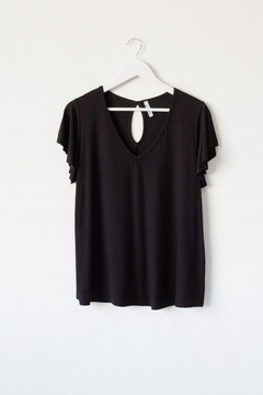 Remera ANNE-SOPHIE, Remera de morley evasé con volados en manga y abertura en espalda - tienda online