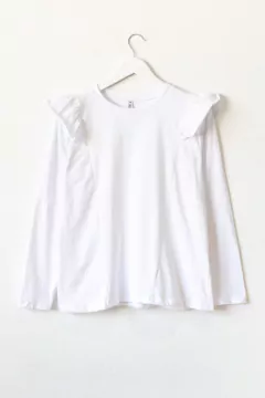 Remera LEYLA, Remera de mangas largas con volados en los hombros, lisa. - comprar online