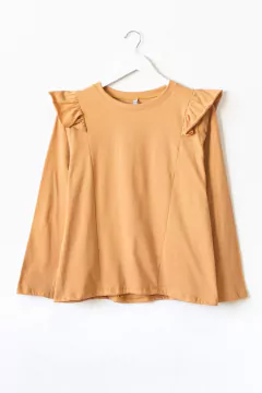 Remera LEYLA, Remera de mangas largas con volados en los hombros, lisa.