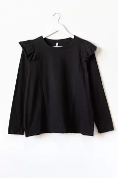 Remera LEYLA, Remera de mangas largas con volados en los hombros, lisa. - SYES | Mayorista