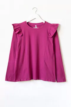 Remera LEYLA, Remera de mangas largas con volados en los hombros, lisa. - tienda online