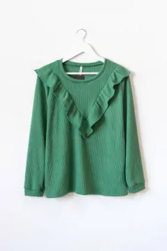 Sweater ELIANA, Sweater cuello redondo con volados en diagonal - tienda online