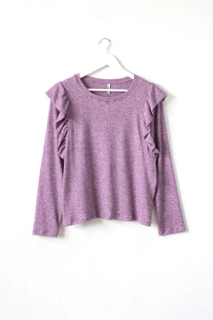 Sweater RUFINA, Sweater de lanilla de cuello redondo con volados fruncidos