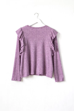 Sweater RUFINA, Sweater de lanilla de cuello redondo con volados fruncidos