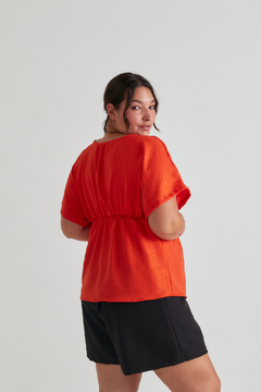 Blusa AZUL, Blusa escote estilo kimono con elástico en cintura y mangas caídas - comprar online
