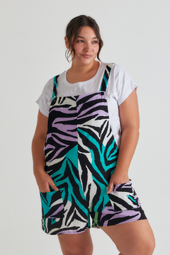 Mono corto ALISON ZEBRA, Mono corto de lino elastizado con bolsillos plaqué
