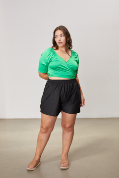 Short VANIA, Short de lurex con elástico, bolsillos y pequeña abertura lateral - comprar online