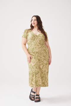 Vestido MAR Estampado, Vestido largo con recorte en busto y escote en V