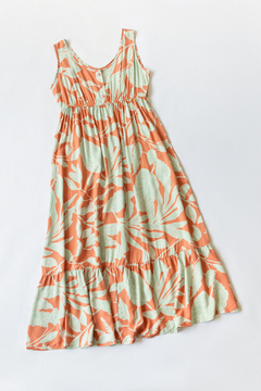Vestido ANTO, Vestido largo de poplin de cuello redondo con frunces y cartera con botones para acceder en internet