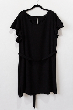 Vestido LILEN, Vestido de cey lino, largo a la rodilla con volados en manga y lazo en cintura para atar - tienda online