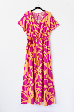 Vestido MAGGIE, Vestido largo estampado escote en v con elástico en cintura y abertura en los laterales - comprar online