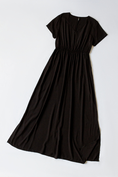 Vestido MAGGIE, Vestido largo estampado escote en v con elástico en cintura y abertura en los laterales - SYES | Mayorista