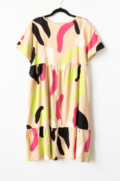 Vestido CALÍOPE, Vestido corto escote en v, con frunces y manga corta - tienda online