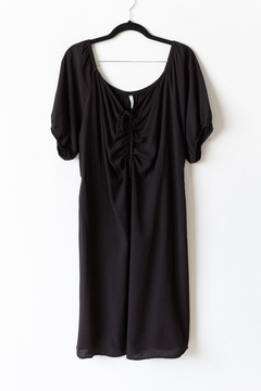 Vestido ARIADNE, Vestido de poplin de largo medio con mangas globo y tira en escote para atar
