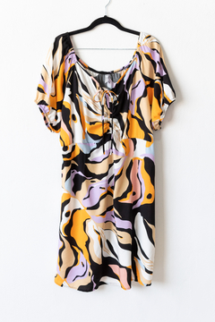 Vestido ARIADNE, Vestido de poplin de largo medio con mangas globo y tira en escote para atar - comprar online