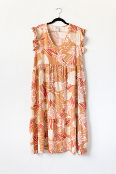 Vestido NÉMESI, Vestido de poplin largo escote v con volado en mangas y frunces