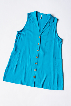 Vestido JOSS, Vestido jacket de lino elastizado sin mangas con botones y bolsillos - SYES | Mayorista