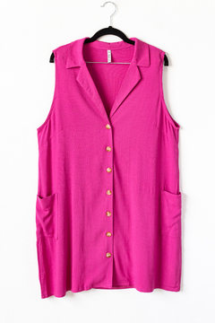 Imagen de Vestido JOSS, Vestido jacket de lino elastizado sin mangas con botones y bolsillos
