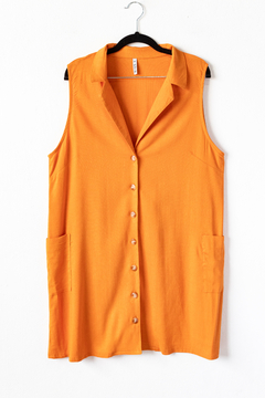 Vestido JOSS, Vestido jacket de lino elastizado sin mangas con botones y bolsillos