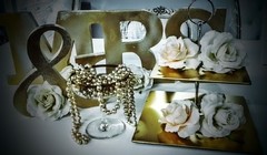 DECORACION DORADA LETRAS CORPOREAS PALABRAS PARA EVENTOS AMOR - LOVE- MRS & MS. PAZ -PORTAMASAS - - LA MELANGE 