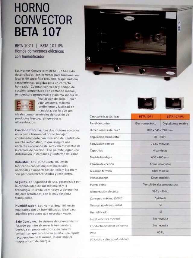 Horno Convector Electrico Pauna Beta 107 Monofas + 4 Placas