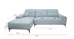 SOFÁ JULES USB LIGHT GREY USB LEFT CORNER JULES/LGL - comprar online