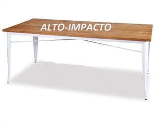 Mesa Tolix Madera + 6 Sillas Comedor Tolix Pauchard Blanca - comprar online