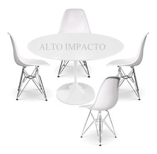 Imagen de Combo Mesa Tulip 100 Cm 4 Sillas Eames Dsw - Alto Impacto
