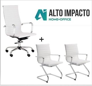 Combo Oficina Sillon Aluminium Alto + 2 Bajos - Alto Impacto