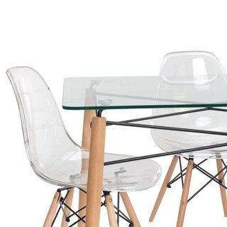 Combo Mesa Eames Vidrio 120 + 4 Sillas Eames Transparente - comprar online