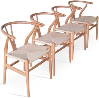 Set 4 Sillon Wishbone Hans Wegner Madera Natural Importada - Alto Impacto