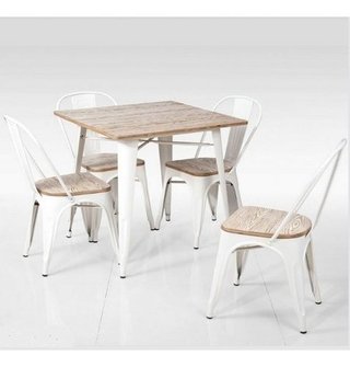 Combo Mesa Tolix Tapa Madera 80x80 + 4 Sillas - Alto Impacto - tienda online